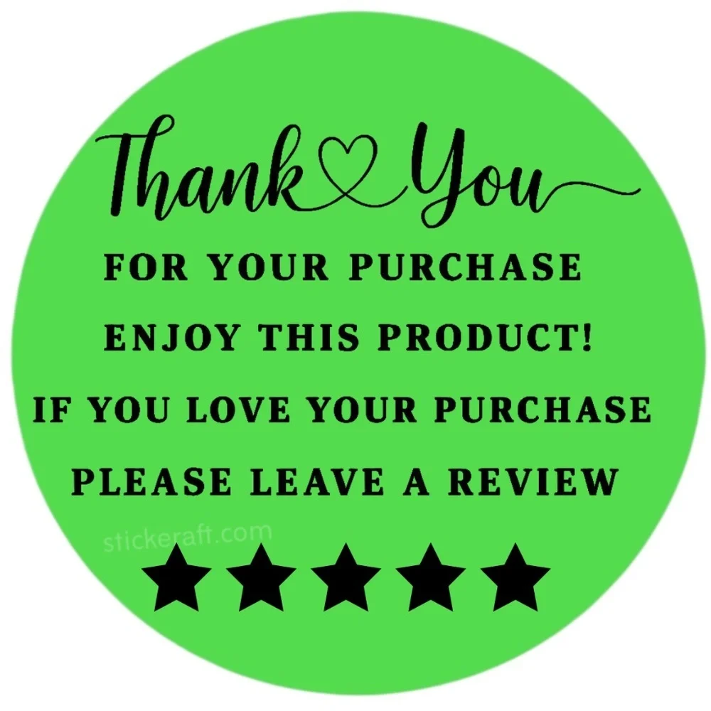 Thank You for Purchase Stickers – 2 Inch, 5 Star Review Labels – 100 PCS NEW